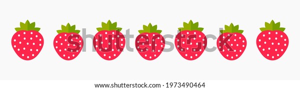 Strawberries\
fruits border pattern. Vector\
illustration.