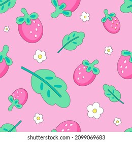 Strawberries hand drawn seamless pattern background. Cute vector design for fabric, paper, texture, decorative wrapping.
