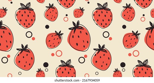Strawberries hand drawn seamless pattern on background