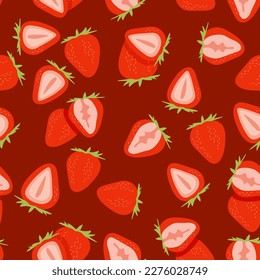 Fresas dibujadas a mano con un patrón ininterrumpido en el fondo oscuro