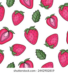 Erdbeeren Hand gezeichnet nahtlose Muster Hintergrund. Lebensmittel-Kulisse
