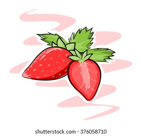 Strawberries, a hand drawn vector illustration of strawberries, strawberries, white outline and background are on their own separate objects for easy editing.