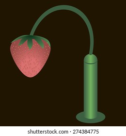 Strawberries hanging from a lamppost instead of bulbs.