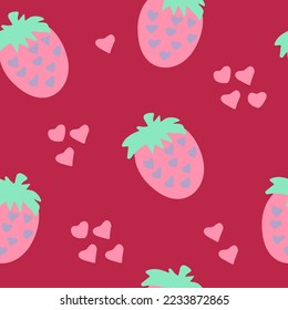 fresas y corazones sin fisuras patrón mano dibujado en el estilo plano de la caricatura. 