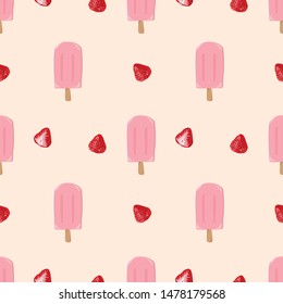 The strawberries Ice cream seamless pattern.Ice cream background.Seamless background