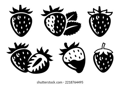 strawberries icon black. Berry symbol with leaf