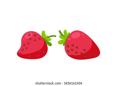 Strawberries isolated in white background. Flat juicy strawberry. Vector illustration in cute cartoon style