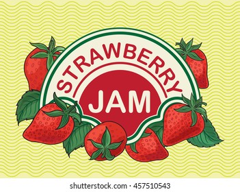 Strawberries, label for strawberry jam.