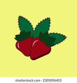 Strawberries with a leave, isolated vector illustration