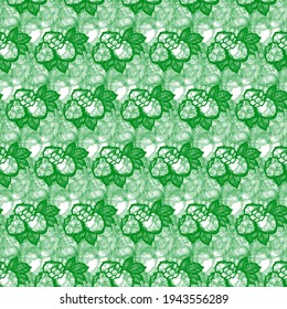 Strawberries with leaves in green lines in vector. Pattern 