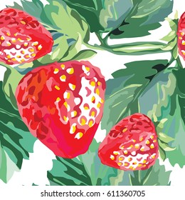 strawberries with leaves pattern vector