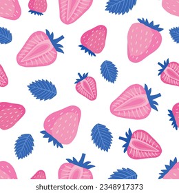 Strawberries and leaves. Seamless pattern.