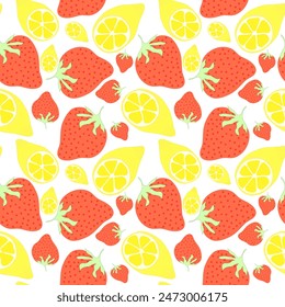 strawberries and lemons pieces summer themed seamless pattern