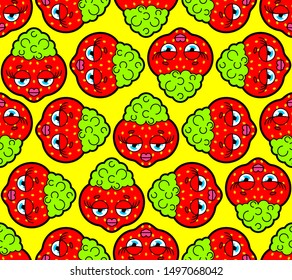 Strawberries with lips pattern seamless. Glamorous berry background. vector texture