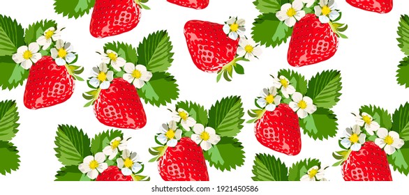 Strawberries long vector seamless pattern