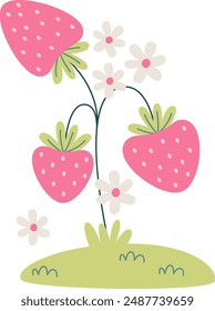 Strawberries Meadow Hand Drawn Vector Illustration