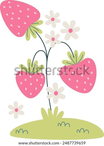 Strawberries Meadow Hand Drawn Vector Illustration