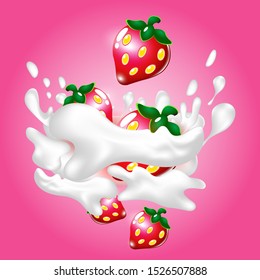 Strawberries with milk splash isolated on cool background.
Juicy and fresh fruit strawberry and milk splash.