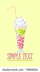 Strawberries milkshake with cherry. Vector illustration.  Place for your text.
