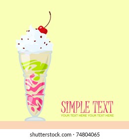 Strawberries milkshake with cherry. Vector illustration.  Place for your text.