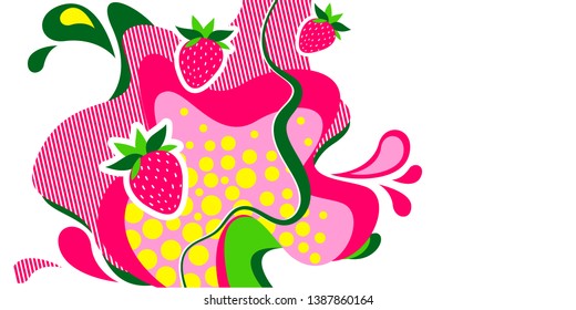 Strawberries on abstract background. Summer vector illustration. For banners, flyers, promotional products, social media - Vector