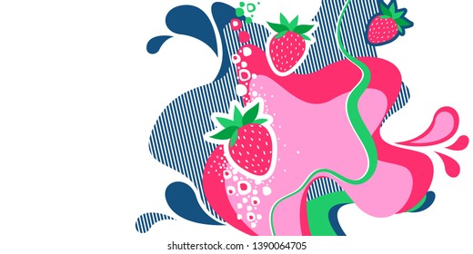 Strawberries on abstract background. Summer vector illustration. For banners, flyers, promotional products, social media - Vector