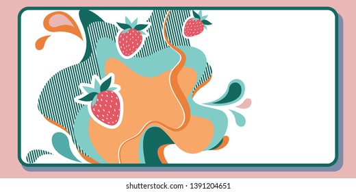 Strawberries on abstract background. Summer vector illustration. For banners, flyers, promotional products, social media - Vector