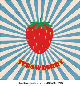 Strawberries on the background of the rising sun's rays retro shabby style grunge vector