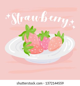 Strawberries on the plate background vector illustration flat desing