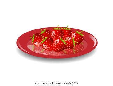 Strawberries on red plate