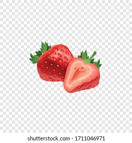 Strawberries on a transparent layer. Image for packaging design.