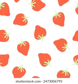 strawberries on white background simple seamless pattern