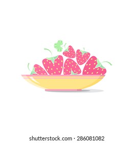 Strawberries on yellow plate vector