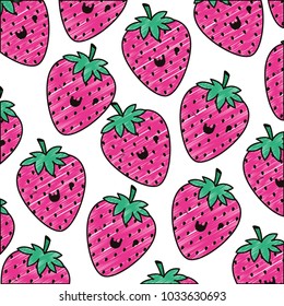 strawberries pattern background kawaii character