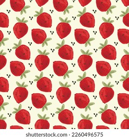 Strawberries pattern, colorful seamless vector pattern with cute hand drawn summer berries, seasonal dessert, pink and red fruit, good as fabric print, colored cartoon illustrations
