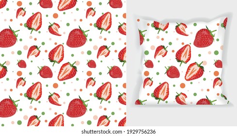 Strawberries pattern design with Square pillow mockup