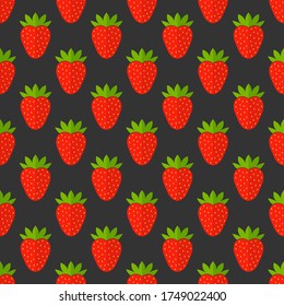 Patrón de fresas sobre fondo negro. Ilustración vectorial.