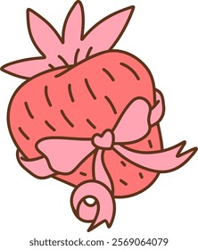 Strawberries with pink bows and heart doodle for Valentine's
