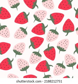 Strawberries seamless cute pattern design. Red and pink colors.