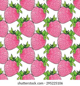 Strawberries. Seamless pattern with berries. Hand-drawn background. Vector illustration. Real watercolor drawing.
