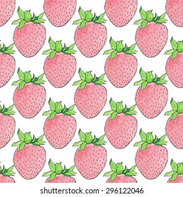 Strawberries. Seamless pattern with berries. Hand-drawn background. Vector illustration. Real watercolor drawing.