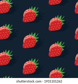 Fresas sin soldadura en fondo azul oscuro. Fondo vectorial de la baya de verano. 