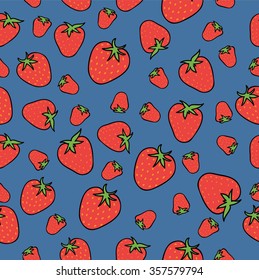 strawberries seamless pattern on a dark blue background