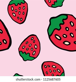 strawberries seamless pattern on pink background