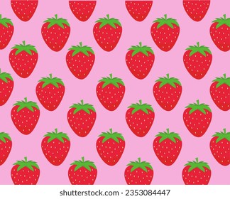 Erdbeeren nahtloses Muster auf rosafarbenem Hintergrund. Vektorgrafik, süß für Postkarten, Textilien, Printdesign und Kinderbücher