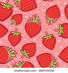 strawberries seamless pattern on redrose background