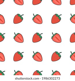 Strawberries Seamless Pattern On A White Background. Fresh Strawberry Vector Illustration