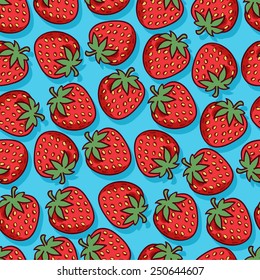 Strawberries seamless pattern. Ripe berries background. Sketch hand drawn style.