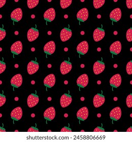 Strawberries seamless pattern. Summer berry vector background.  Vector template for fabric, textile, wallpaper, wrapping paper, scrapbooking etc