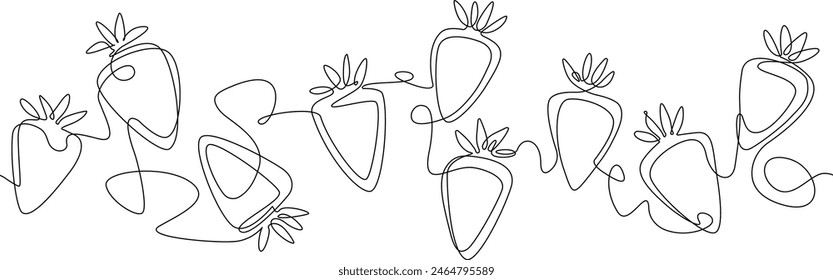 Strawberries seamless pattern that repeat horizontally. Vector graphic element for products that include strawberry as yogurt, smoothie, jam. Minimal linear organic sketch.